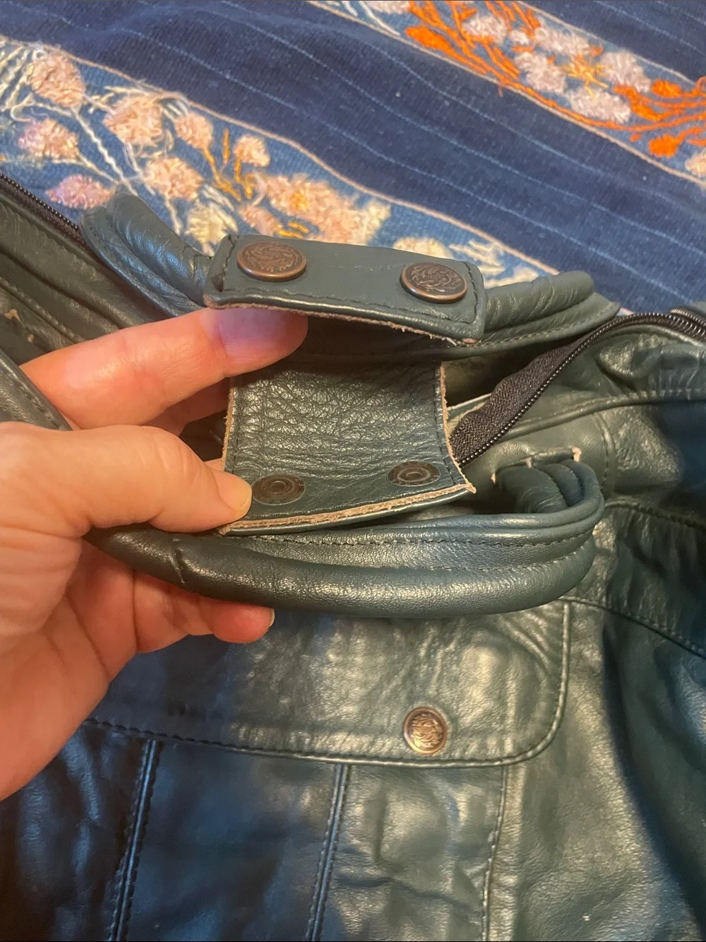 Hecho en Mexico Vintage Leather Weekender Tote Bag in Dark Teal Unisex